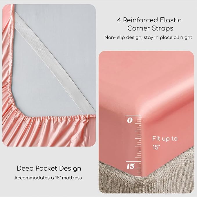 MR&HM Satin Bed Sheets, Full Size Sheets Set - Image 4