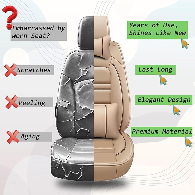 Car Seat Covers for Nissan Car Frontier 1998-2025 | 5-Seats Seat Covers, Waterproof Seat Protectors, Automotive Seat Covers (Full Set with Pillow,Beige)