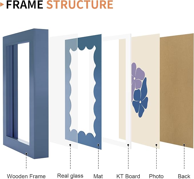 4x6 Picture Frame with Real Glass, Wooden cute 4 x 6 Photo Frame with Wavy Mat - Image 5