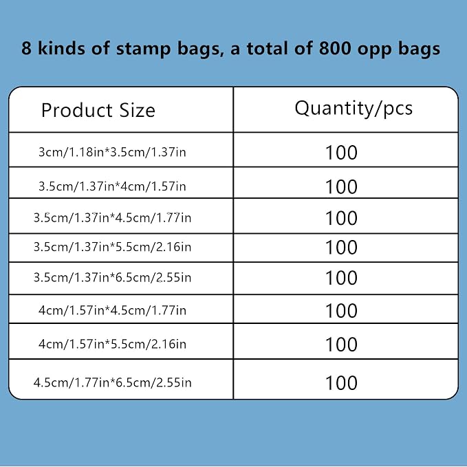 Klmnop OPP Stamp Protection Bags in 8 Models, Total 800 Stamp Sleeves - Image 2