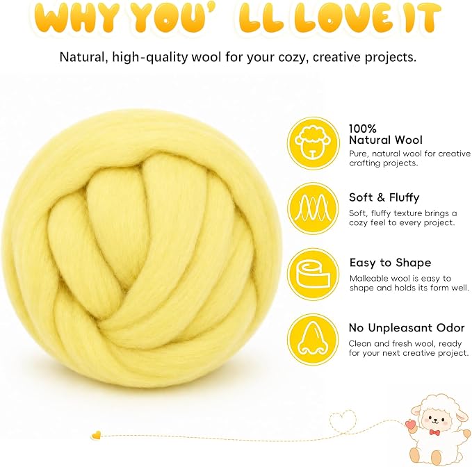 3.53oz Wool Roving: Needle Felting Wool White Roving Wool Felting Supplies Pure - Image 2