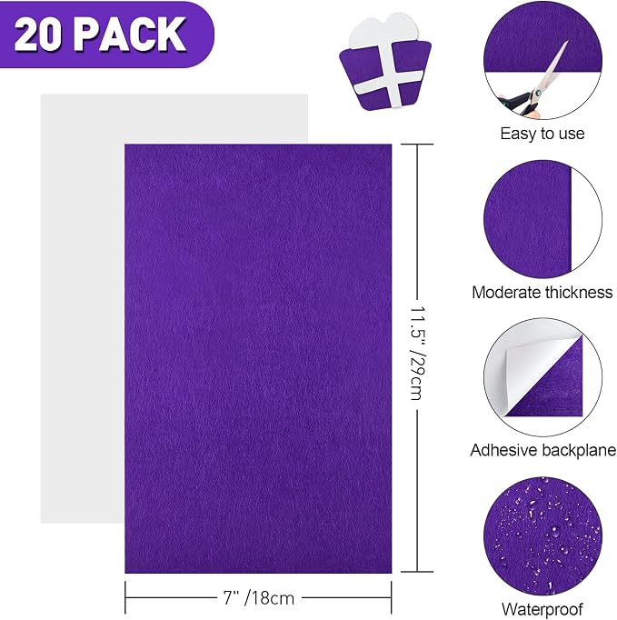 NACHLYNN 20Pcs Self Adhesive Felt Fabric Sheets 7"x11.5" /18x29cm Sticky Back - Image 2