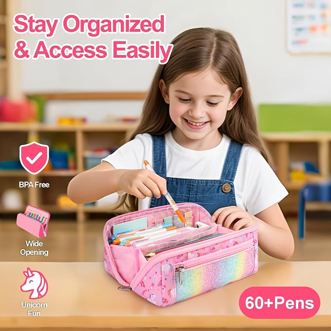 Large Pencil Case for Girls, Aesthetic Pencil Pouch for School, Wide Opening - Image 2