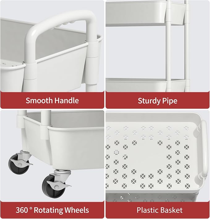 Sywhitta 3-Tier Plastic Rolling Utility Cart - Image 6