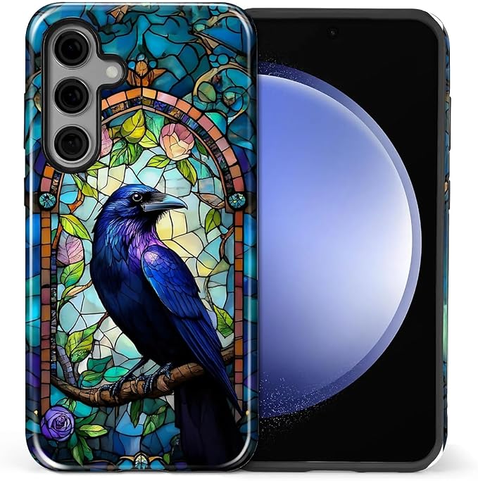 for Samsung Galaxy S25 FE Case, Crow Faux Stained Glass Pattern Glossy 2 in 1 by Teonvpu