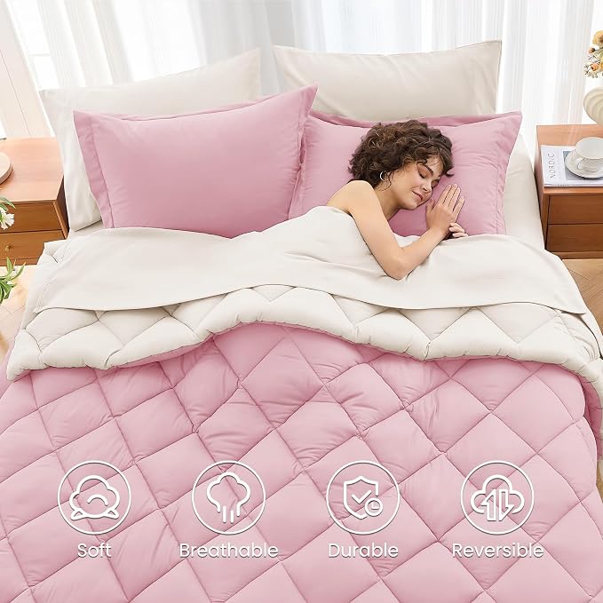 MUXHOMO 7 Pieces Queen Comforter Set, Reversible Bed in a Bag Queen Size - Image 6