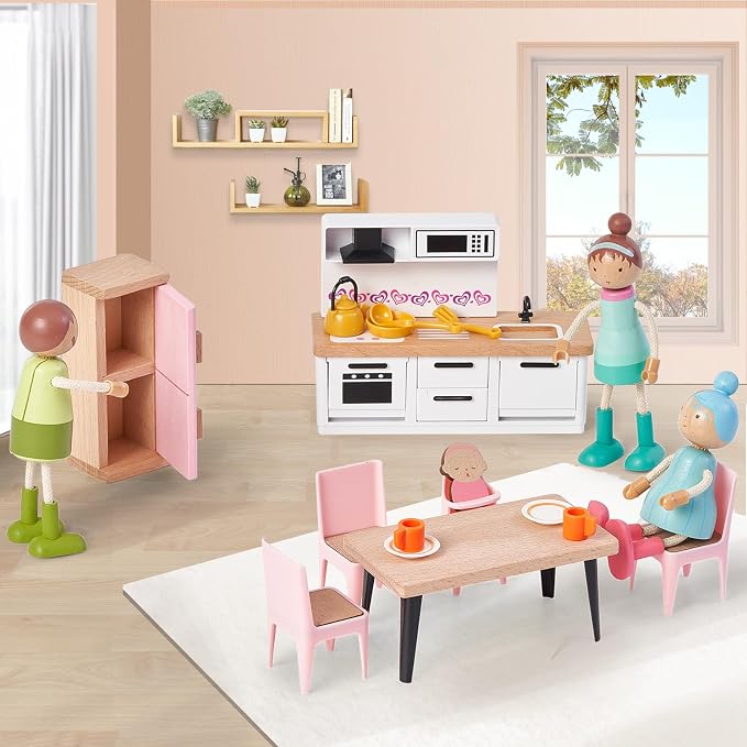 Giant bean 36pcs Wooden Dollhouse Furniture Set - Image 3