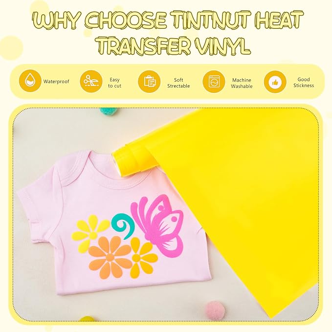 Tintnut Summer Yellow Neon Puff HTV Vinyl Roll, easy cut & weed, stretch - Image 3