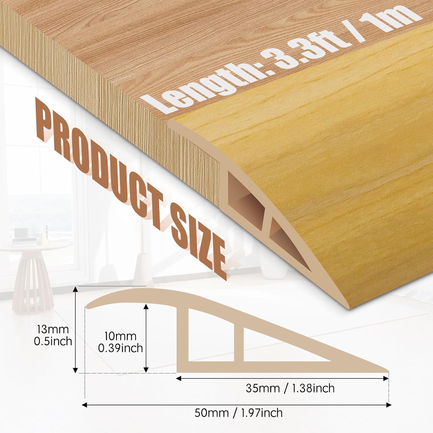 Floor Transition Strip Door Threshold 39" Floor Transition Reducer Trim on The Edges Threshold Strip Self Adhesive Suitable for Doorways, Tiles, Carpet