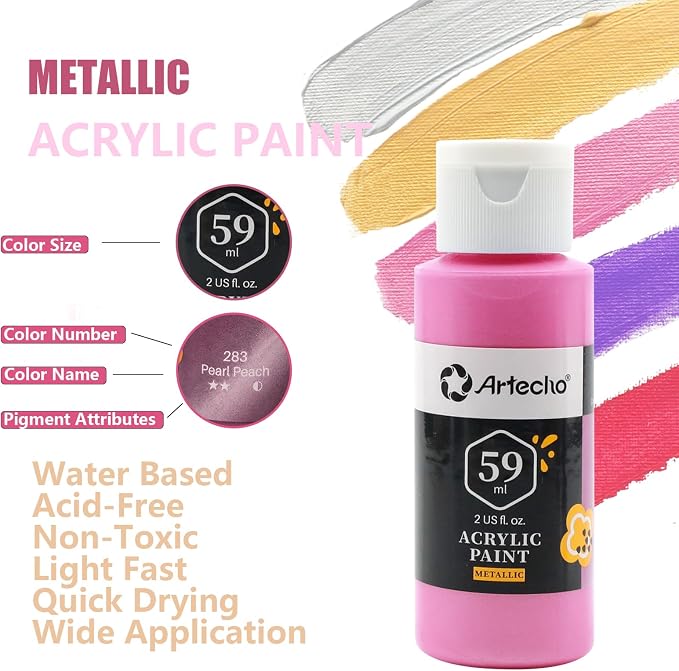 Artecho Acrylic Paint Set, 12 Metallic Colors Bottles Art Craft Paints - Image 4