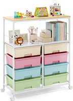 Rolling Cart with 8 Drawers, Storage Drawer Cart with Wooden Tabletop, Lockable by APEXCHASER