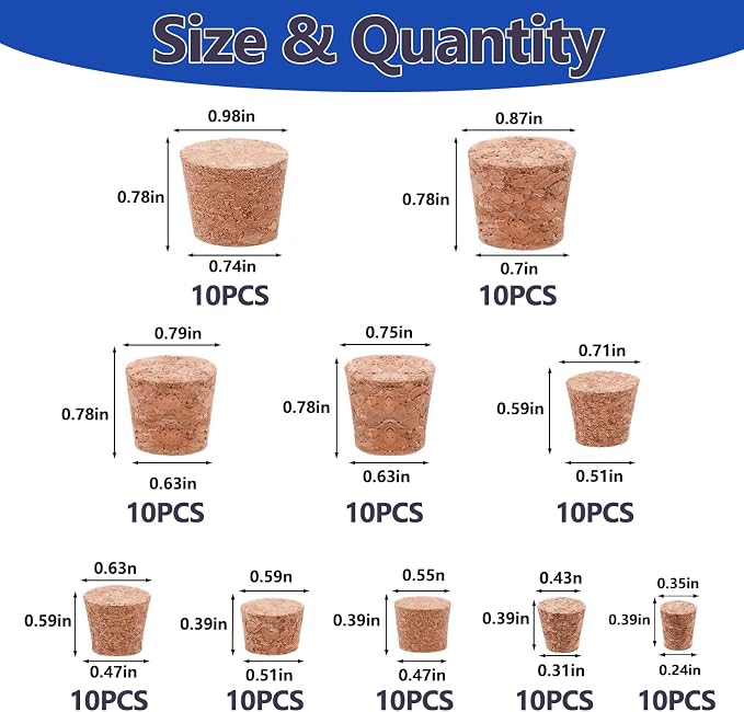100Pack 10 Sizes Cork Stoppers, Small Corks Plugs - Image 2
