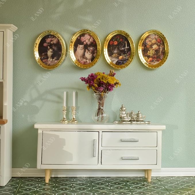 iLAND Miniature Dollhouse Accessories, 4 Dollhouse Picture Frames Set w/Printed - Image 6
