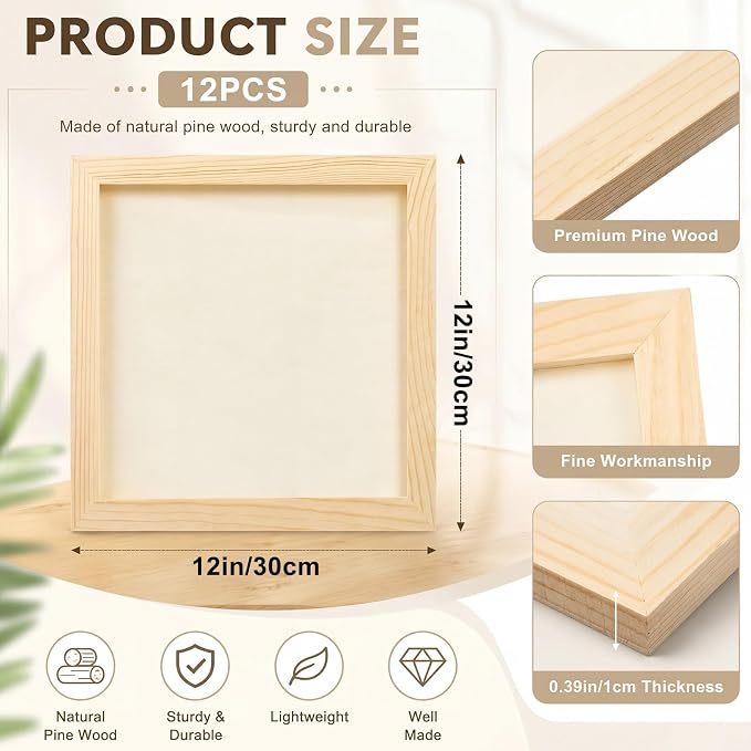 Kathfly 12 Pcs 12 x 12'' Pine Wood Panel Boards Unfinished Square Wood Panels - Image 2