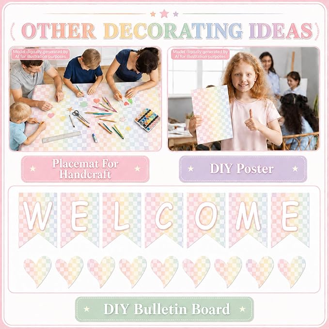 Colorful Checkered Bulletin Board Roll Non-Woven Fabric Poster 16in X 20ft | - Image 5