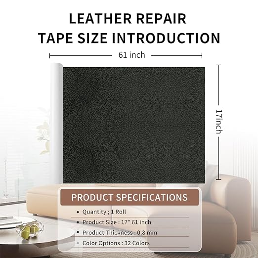 Leather Repair Patch Tape, Gloss Black 17 x 61 Inches Self Adhesive Leather - Image 2