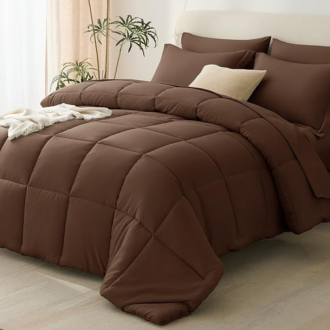 CozyLux Oversized King Comforter Sets Brown, 7 Pieces Bed in a Bag, 120x98 Box by CozyLux