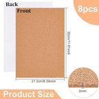 BENECREAT 8 Pack 8.3" x 11.8" Self-Adhesive A4 Size Cork Sheets Rectangle - Image 2