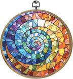 Colorful Boho Rainbow Geometric Spiral Sun Art Gift Framed Round Wall Decor by Unknown