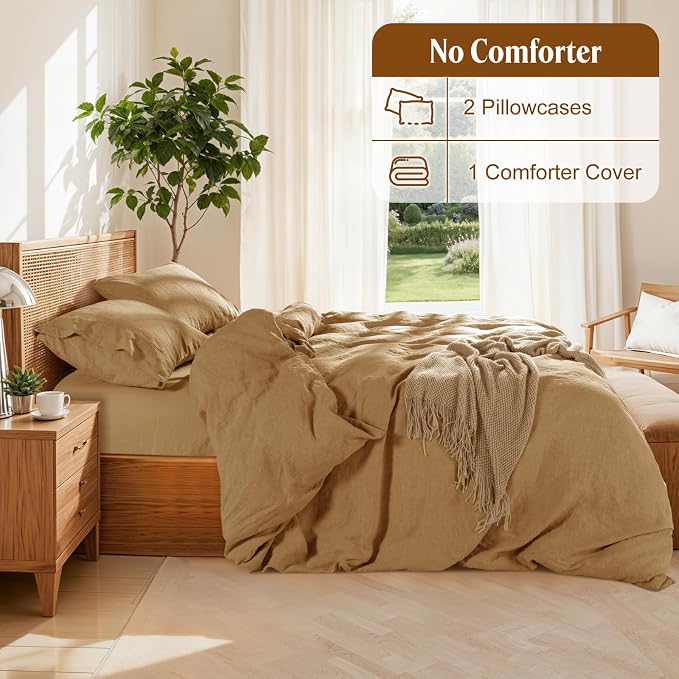 LBRO2M 100% France Linen Duvet Cover Set King Size 3 Pcs Natural Flax Comforter - Image 4