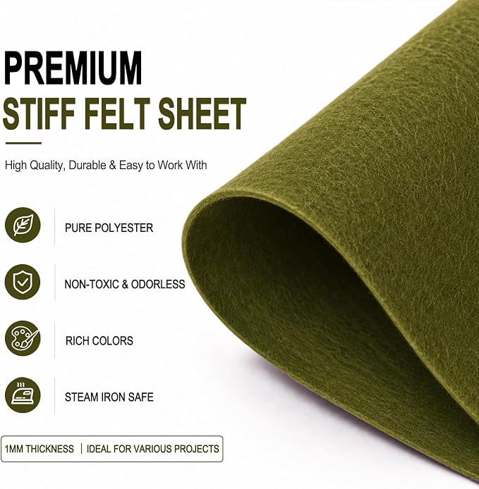 Moss Green Large Felt Fabric 36" x 36", 1mm Stiff Felt Sheet, Nonwoven Fabric - Image 4