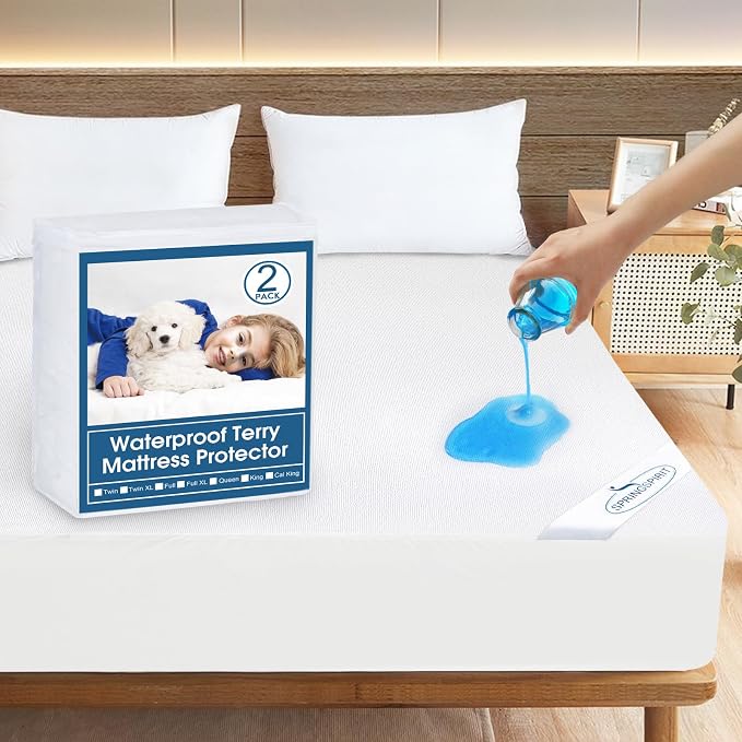 2 Pack Twin Extra Long Waterproof Mattress Protector, Premium Terry Twin XL by SpringspiritBedding