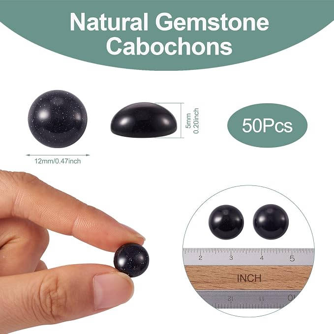 FASHEWELRY 50Pcs Synthetic Blue Goldstone Cabochons Flat Back Gemstone - Image 5