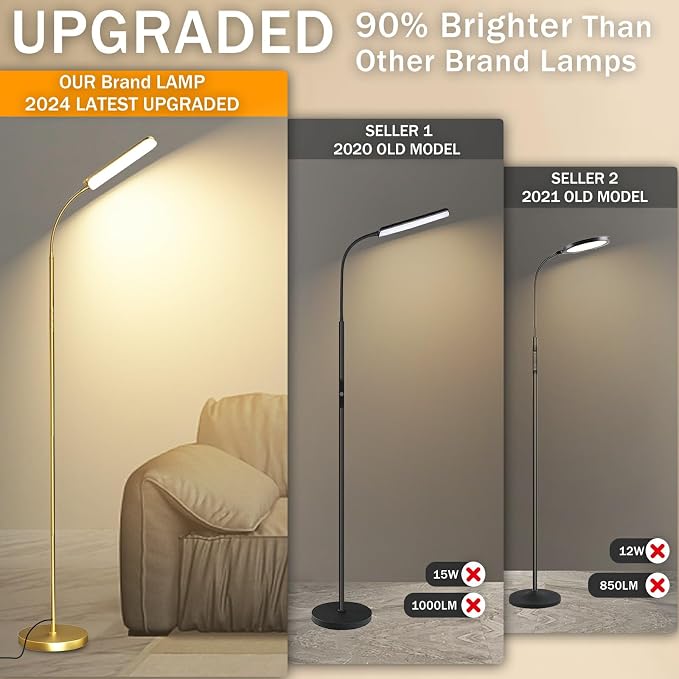 marctronic Gold Floor Lamp, 18W 1800LM Bright LED Floor Lamps - Image 2
