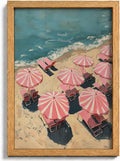Framed Pink Beach Umbrella Canvas Wall Art, Ocean Seaside Wall Decor, Modern by HJYQLN