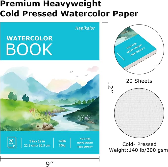 Hapikalor 2-Pack 9"x12"Watercolor Paper Pad, Teacher Classroom Must Have - Image 2