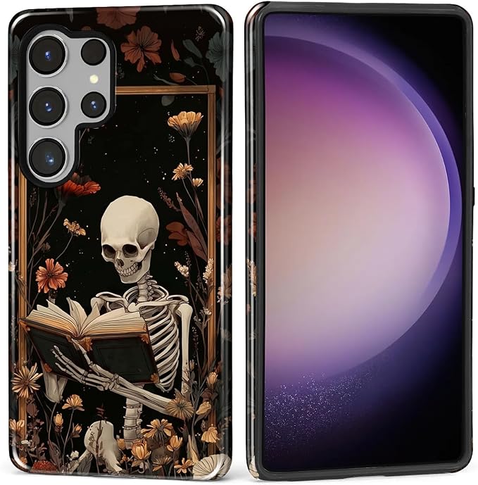 Case for Samsung Galaxy S26 Ultra Case, Skeleton Reader Goth Floral Design- by Kapadiy