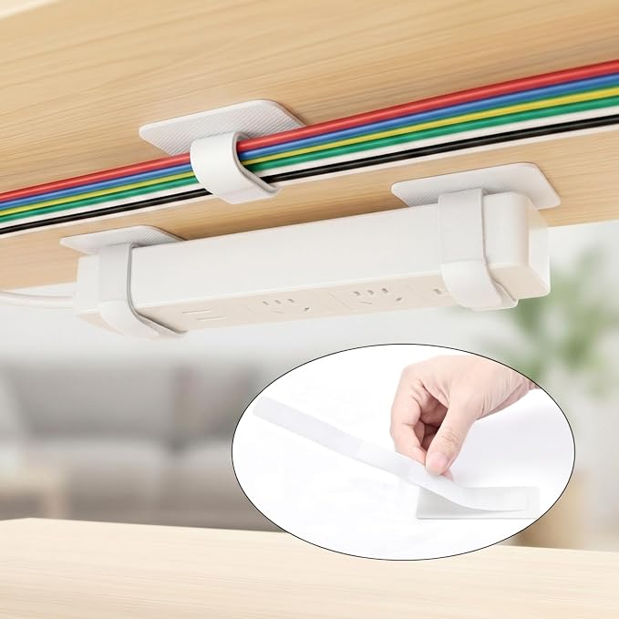 Cable Management Under Desk, 40 Pair Cord Organizer Straps | Reusable hook and - Image 5