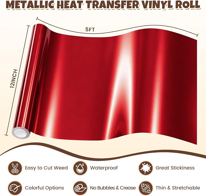 Red Metallic Heat Transfer Vinyl Roll - Image 6