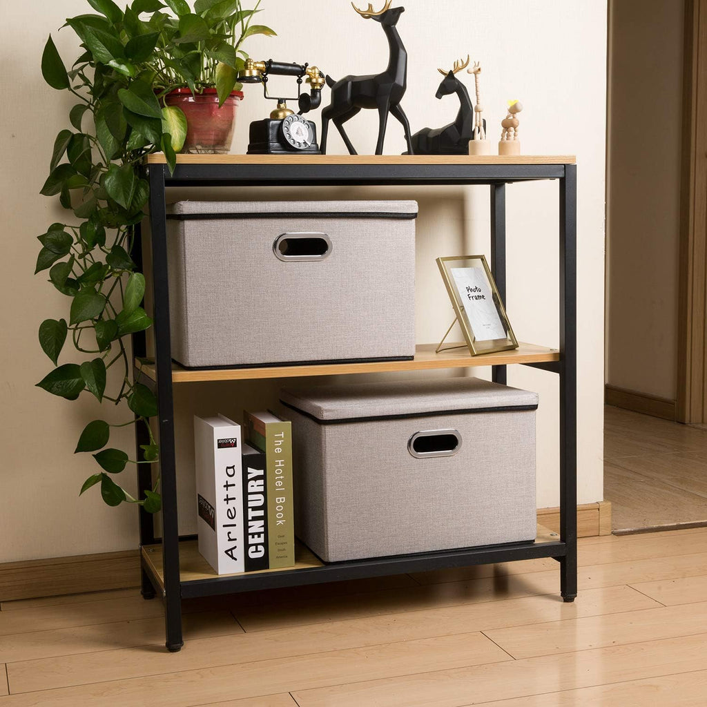 PRANDOM Large Foldable Storage Bin with Lid [1-Pack] Linen Fabric Decorative Storage Box Organizer Container Basket Cube with Handles Divider for Closet Office Living Room Light Grey(17.7x11.8x11.8)