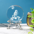 3D Owl Crystal Ball with Stand Lase Engraved Glass Sphere Paperweight Owl Decor - Image 6