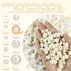 qiipii 220PCS 10mm Beige White Round Half Round Pearls - Image 3