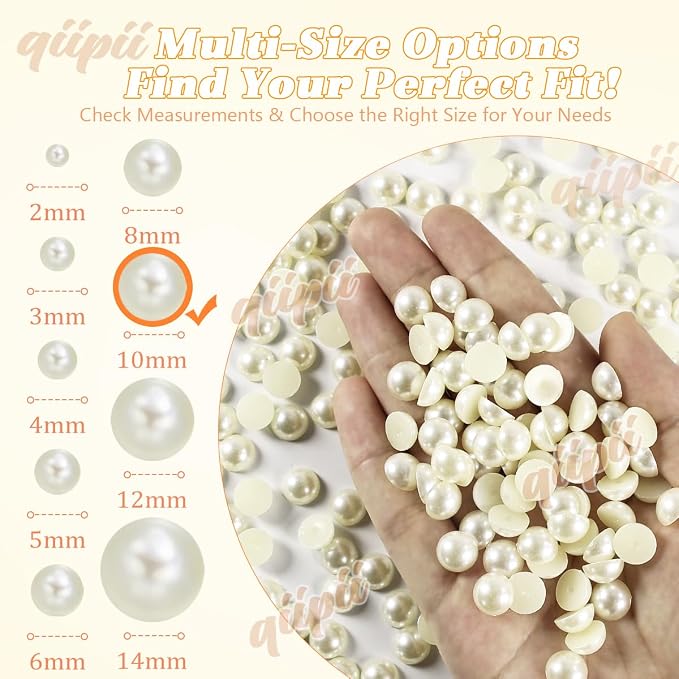 qiipii 220PCS 10mm Beige White Round Half Round Pearls - Image 3
