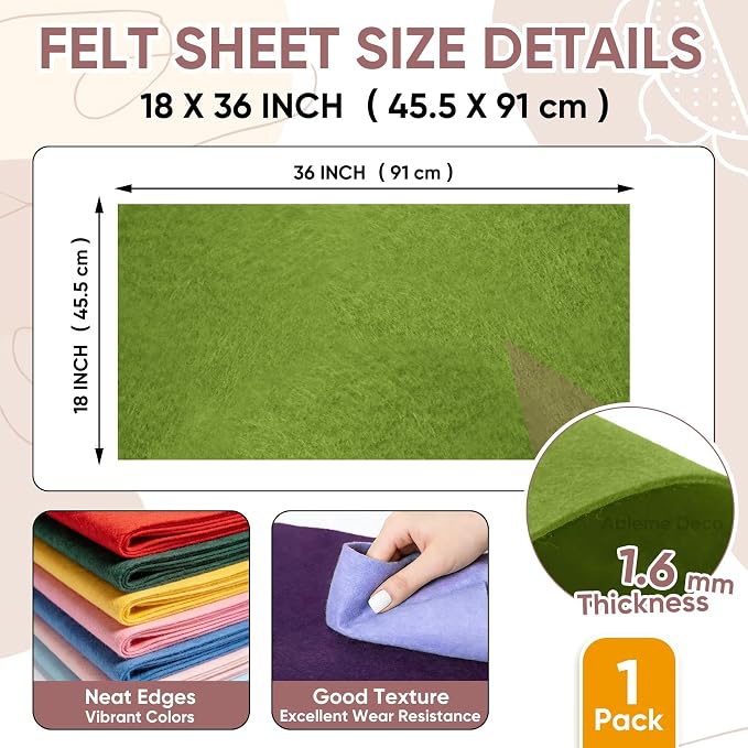 Soft Felt Fabric Sheet 18" x 36", 1.6mm Acrylic Craft Felt, Moss Green | Soft - Image 3
