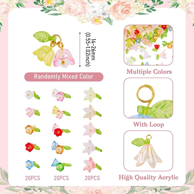 FASHEWELRY 21Pcs 7 Colors Transparent Acrylic Flower Charms 28mm Crystal Clear - Image 6