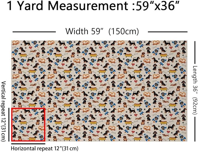 Kawaii Dachshund Fabric by The Yard, Cute Dogs Footprinted Bones Flannel - Image 2
