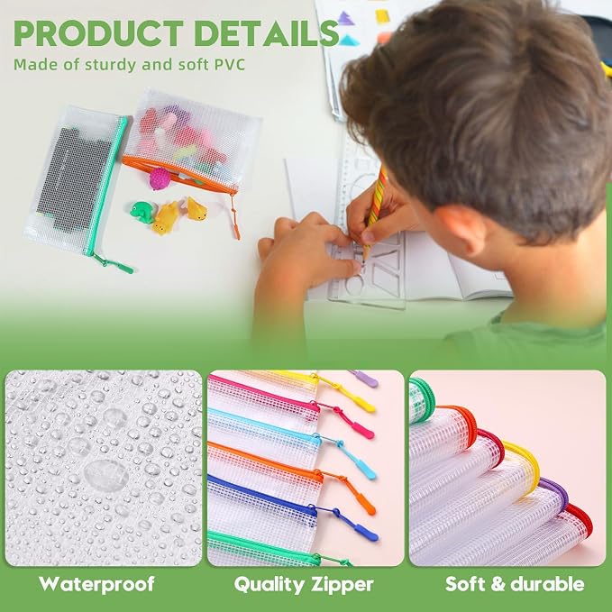 24pcs Mesh Zipper Pouch File Bags Puzzle Storage Bags, A5 Size 9.4 x 6.9 Inches - Image 5