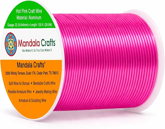 Mandala Crafts 22 Gauge Hot Pink Anodized Aluminum Craft Wire, 100 FT | Colored by MandalaCrafts
