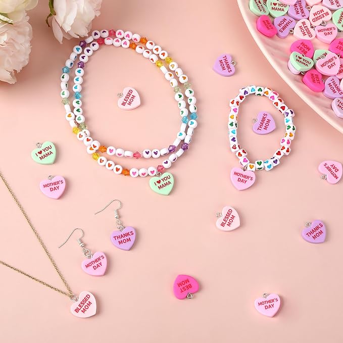 Augshy 64 Pcs Mother's Day Resin Charms, Mom Conversation Heart Charm | Love - Image 4