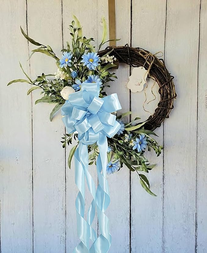 HUIHUANG Baby Blue Satin Wired Ribbon 1-1/2 inch Blue Wire Edge Ribbon - Image 4