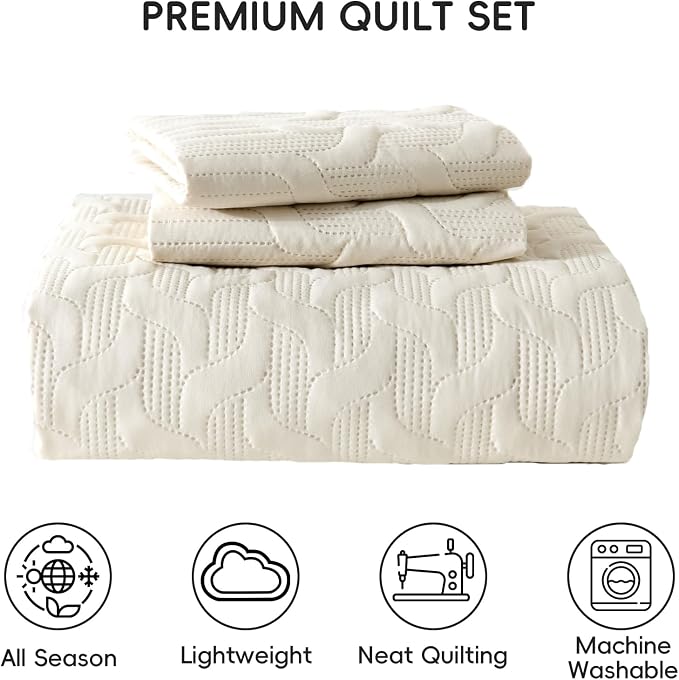 Yiran California King Size Beige Quilt Set Lightweight Oversized Bedspread - Image 8