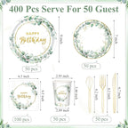 Pickmesh 400 Pcs Sage Green Birthday Party Supplies Include Neutral Eucalyptus - Image 3