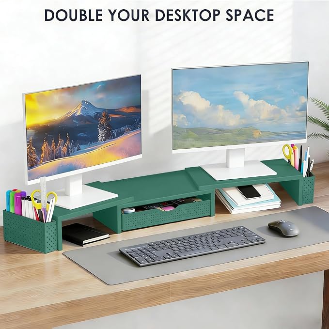Spacrea Metal Desk Organizers and Accessories, Dual Monitor Stand Riser - Image 4