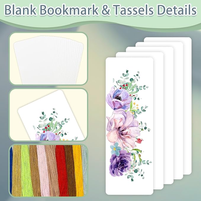 DSYIL Blank Bookmarks Making Kit, 50 Colorful Tassels, 5.5 x 2 inches - Image 4