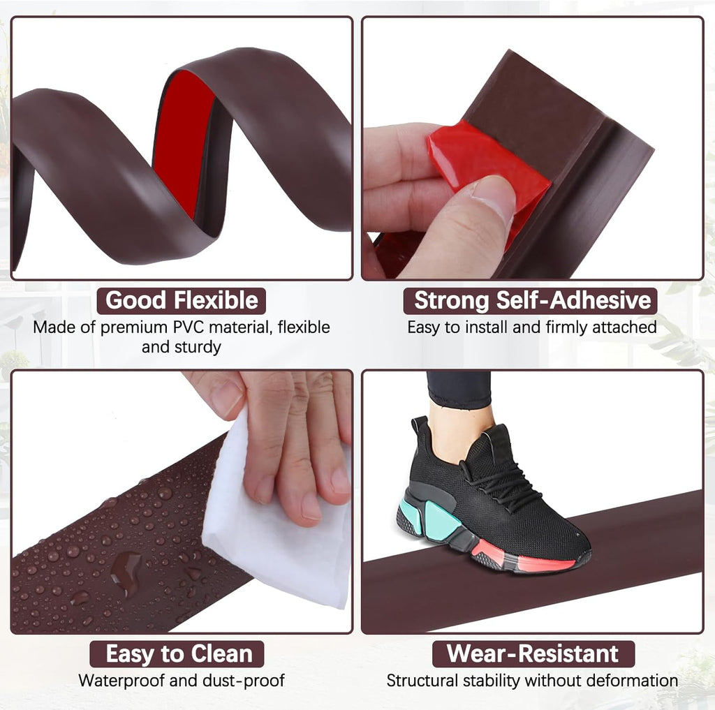 Vinyl Door Threshold Flooring Transition Strip Self Adhesive Carpet Edging Strip for Laminate Doorway Edge Threshold from 2/5" to 3/5" (Coffee, 6.6 Ft)