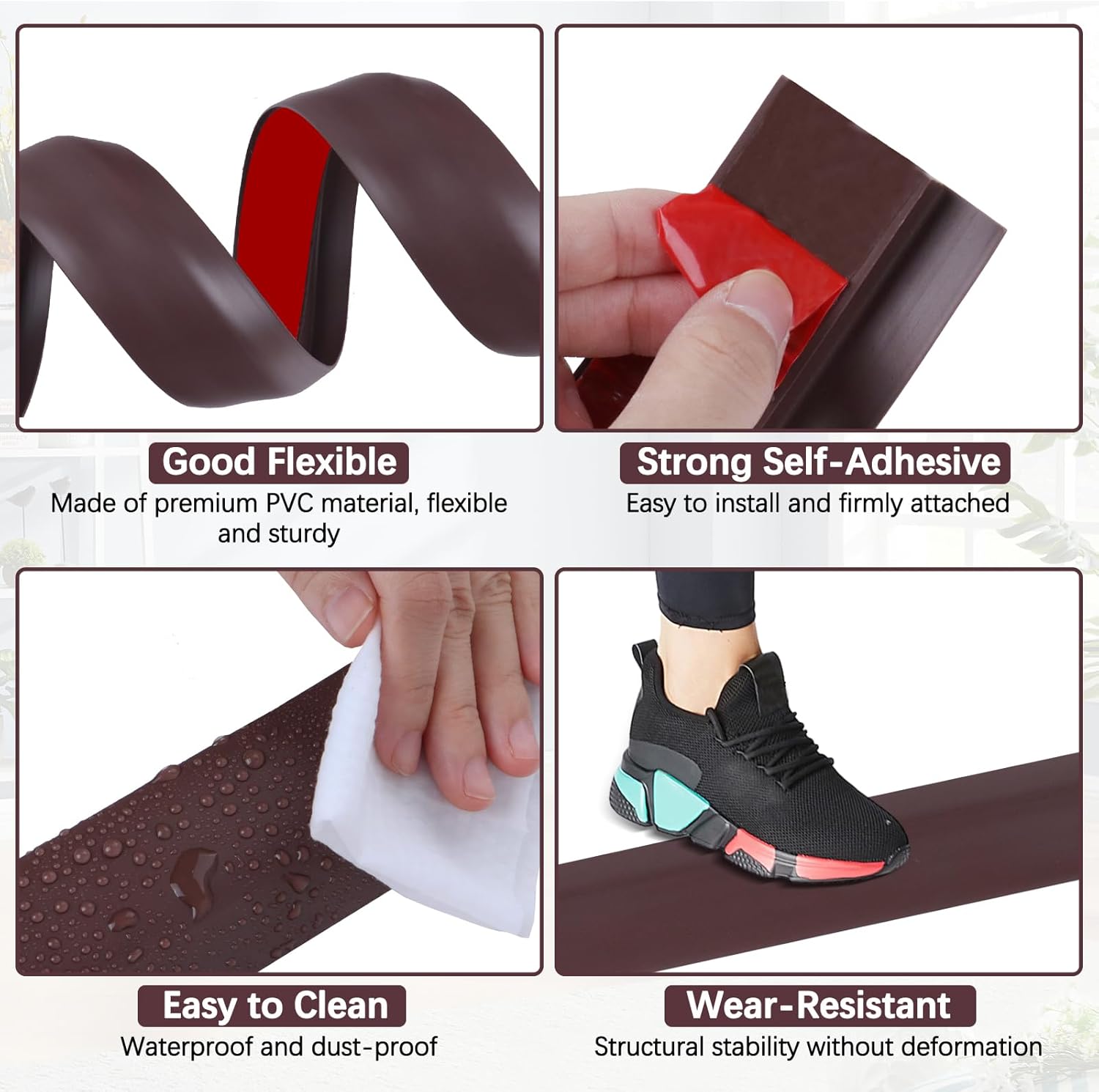 Vinyl Door Threshold Flooring Transition Strip Self Adhesive Carpet Edging Strip for Laminate Doorway Edge Threshold from 2/5" to 3/5" (Coffee, 6.6 Ft)